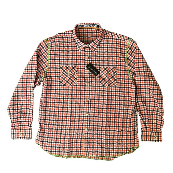 Arnold Zimberg NWT gingham cotton blend button up shirt size XL - Picture 1 of 14